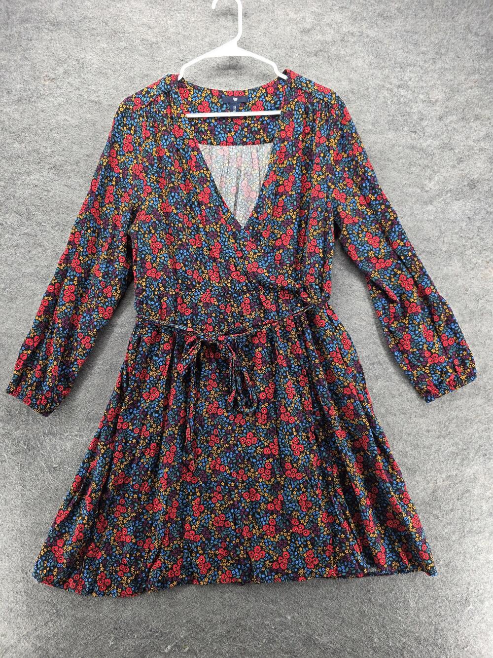 Gap Dress Womens Large Black Red Floral Print Long Sleeve Wrap Viscose Boho